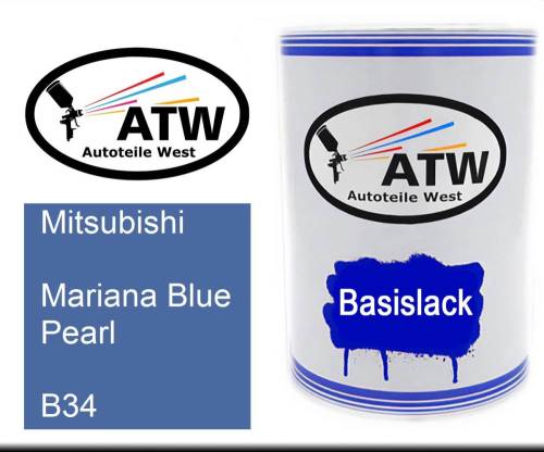 Mitsubishi, Mariana Blue Pearl, B34: 500ml Lackdose, von ATW Autoteile West.